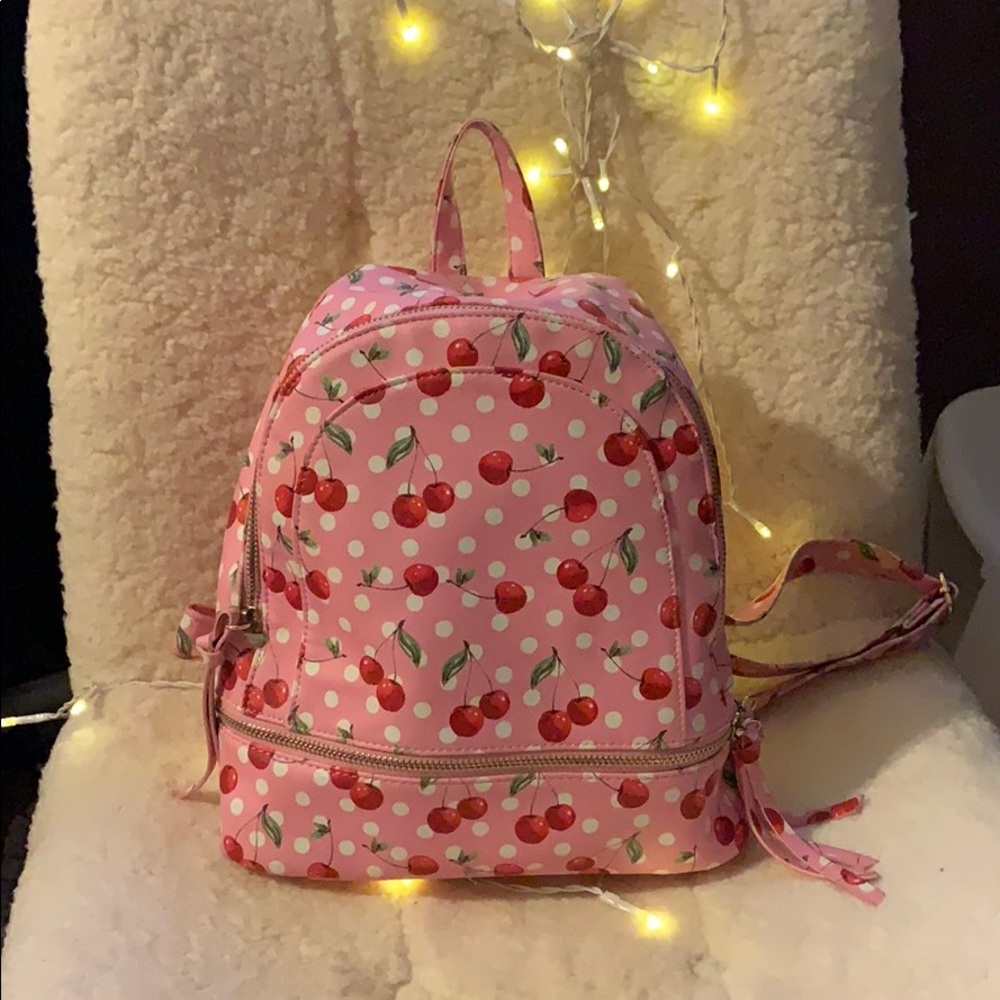 Super Adorable Pink Backpack with Cherries